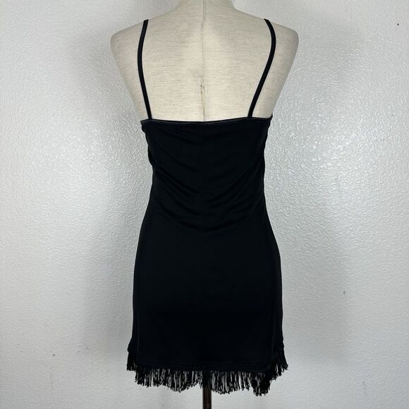 Vintage 90s Y2K Black Slip Dress Misope Women Small Fringe Party Mini Whimsigoth - Picture 6 of 10